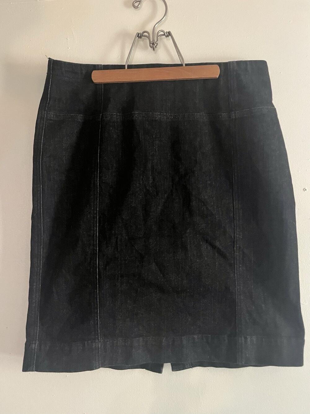 Anne Klein Black Denim Stretch Pencil Skirt Zip Knee Length Size 10